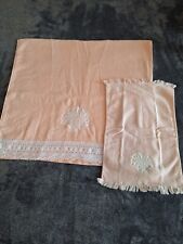 Vantage Ames Towels 1 Bath 1 Hand Pink Shell Embroidered Beachy USA Made picture