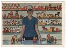 1974 Young girl seller Russian souvenir Matryoshka ART Old RUSSIAN postcard picture