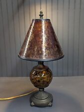 Vintage Cast Bronze And Tortoise Glass Lamp With Mica Shade picture