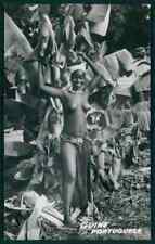 Africa black nude woman Guinea Bissau Banana tree original c1950s photo postcard picture