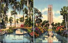 Florida FL Cypress Gardens Singing Tower Dual View MENU 1950 Postcard VTG A2 picture