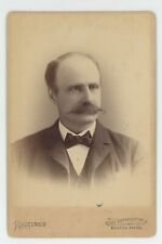 Antique 1886 Cabinet Card Handsome Older Man Unique Mustache Hastings Boston, MA picture