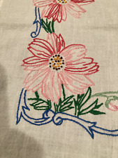 Vintage Tablecloth Embroidered FUN Pink Flowers 33