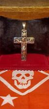 Vintage Greek Key Crucifix Mexico 925 Sterling Cubic Zirconia Easter Cross INRI picture