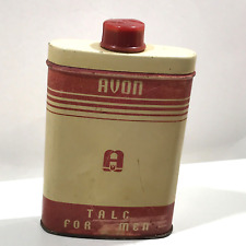 Vintage Avon MEN TALC TIN Empty 1950s Tan Red Metal Display Only picture