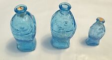 Set of 3 Vintage Mini Fisch’s Blue Glass Bitters Fish Shaped Bottles picture