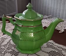 Vintage Green Teapot Ironstone Avacado Green Gold Trim Made in Japan picture