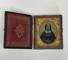 Antique Ambrotype Victorian Woman Lady In Dark Dress Gloves Gold Tone Frame picture