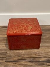 Antique Japanese Orange Lacquer Box 2 tier Flower design picture