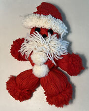 Vintage MCM Handmade Yarn Santa Claus Knitted Hat Red White 16” Plush Decor picture