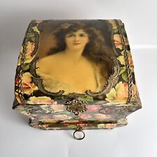 Antique Collars and Cuffs Storage Box Victorian Lady 1900's Floral picture