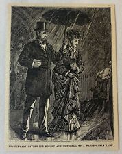 1876 magazine engraving~ ALEXANDER TURNEY STEWART holds umbrella for lady picture