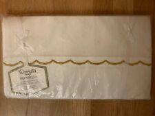Vintage Wamsutta Supercale Plus Double Flat Sheet White Gold Scallop Embroidery picture
