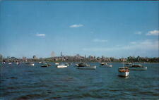 Boston Massachusetts skyline view from Charles River boats ~ unused postcard picture