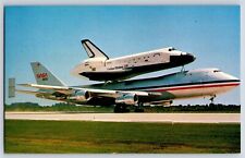 NASA Postcard Space Shuttle Columbia on 747 Carrier at KSC Tours Version 1 BR9 picture