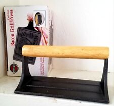 BNIB Norpro Cast Iron Bacon Grill/Press With Wood Handle Many Uses Cute Design picture