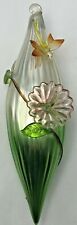 Vintage Ribbed Teardrop Glass Christmas Ornament Embellished Flower Dragonfly picture