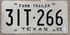 1965 Vintage Texas License Plate Farm Trailer Black on White #3IT-266 NOS picture