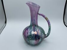 Vintage Rueven(?)~UNIQUE~Glass Translucent Hand Painted Watercolor Vase~Pitcher picture