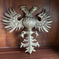 Phoenix Double Headed Brass Eagle Coat Of Arms Sculpture Wall Frieze Door Mount picture