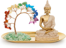 7 Chakra Crystal Money Tree and Buddha Statue Set Yoga Meditation Decor NEW  picture