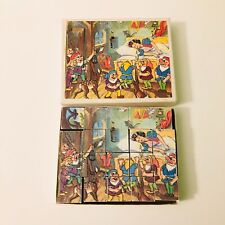 Vintage Snow White Wooden Block Puzzle Missing Scene Sheets picture