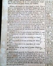 Post Offices Est. in American Colonies by Queen Anne of England 1710 Newspaper picture