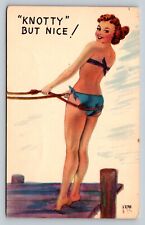 Woman In Swimsuit Swings On Rope KNOTTY BUT NICE VINTAGE Postcard picture