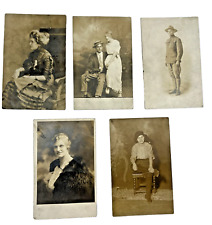 Real Photo Studio Postcards People Couple Military Lady Pants 1900s VTG Lot RPPC picture