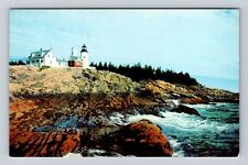 New Harbor ME-Maine, Pemaquid Point Light House, Vintage Souvenir Postcard picture