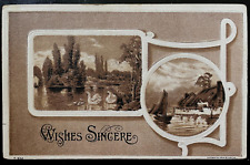 Vintage Victorian Postcard 1909 Wishes Sincere Grey-Brown Card Country Scene picture