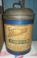 RARE ANTIQUE FERNDELL BRAND 5 LB. COFFEE CAN WITH LID & HANDLE picture