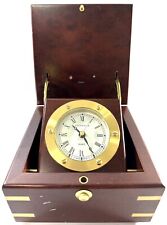Vintage Levenger Quartz Desk Clock Brass And Dark Wood Fold Up Clock Box picture