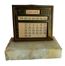 Vintage Tabletop Perpetual Calendar “Diamond Point “ Brass With Marble Stand picture