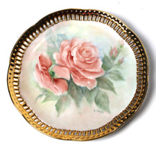 Vintage Hand Painted Porcelain Plate w/Gold Trim  Signed L. Olson 8