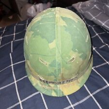 Rare Vietnam War Helmet With Camo Cover And Name On Liner And Helmet Band picture