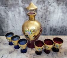Vintage Venetian Art Glass Ruby Red Gold Gilt Moser Style Decanter Set picture
