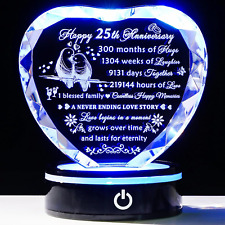 25Th Wedding Anniversary Crystal Heart Gifts for Couple Parents Laser Engraved R picture