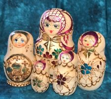 VTG Holiday Matryoshka Nesting Girl Dolls 5 piece hand painted from Russia 4.5” picture