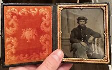 Civil War 1/6th Plate Image Of Soldier Posed Next To Flag picture
