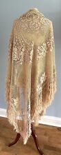 Antique Open Weave Net Fringed Shawl or Table Scarf picture
