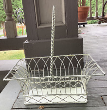 VINTAGE WHITE WIRE BASKET, RECTANGLE W/ HANDLE picture