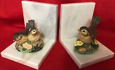 Vintage 1994 Marble and Resin Birds Figurine Bookends picture
