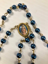 Vintage Rosary Beaded Religious Catholic Capped Blue 20 Inches---25 picture