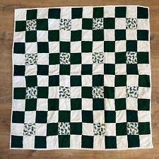 Vintage Handmade Patchwork Quilt Small Lap Throw Green White Caterpillars 32” picture