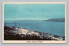 Postcard Aerial View Astoria Oregon at Night Columbia River picture