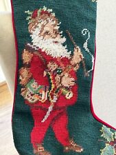 VTG 1991 IMPERIAL ELEGANCE Christmas Stocking Wool Velvet Needlepoint Santa picture