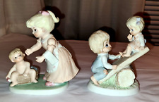 Vtg HOMCO Figurines #1450 Mother Baby Bath Barrel Tub #1406 Kids Seesaw    ORL picture