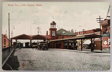NORTH FERRY, E. BOSTON MA, RR STATION,  1907, POSTCARD, HORSE, CART, FLAG CANCEL picture