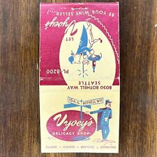Vintage Matchbook Cover Vyvey’s Delicacy Shop Seattle Washington Feature Matches picture